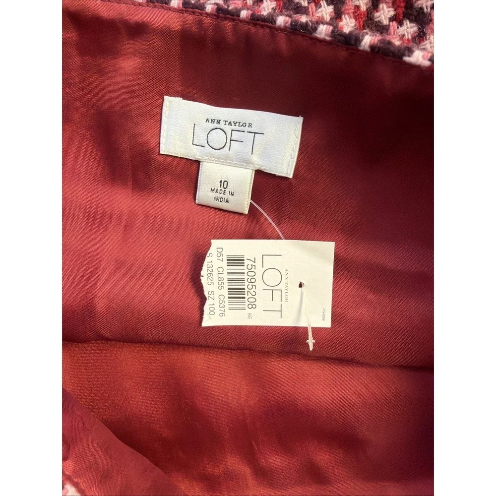 Ann Taylor LOFT Sz 10 Multicolored Pink Wool Blend‎ Tweed  Pencil Skirt New